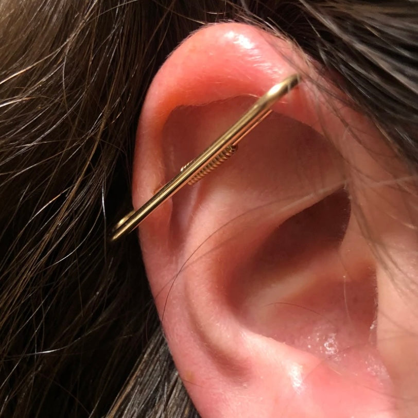 Simple Pierced Industrial Ear Bar Yellow Gold Fill