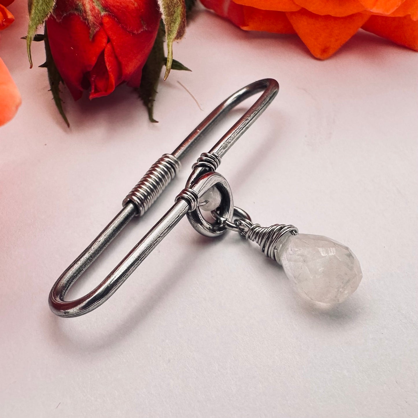 Grecian Briolette Dangle Pierced Industrial Ear Bar - 316L Stainless Steel