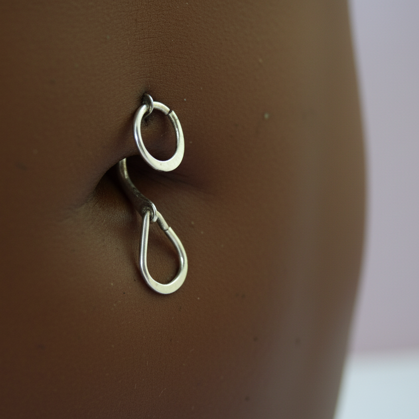 Abstract Removable O-Dangle Belly Ring - Gold, Rose Gold, Silver, Niobium - 16ga 14ga 12ga