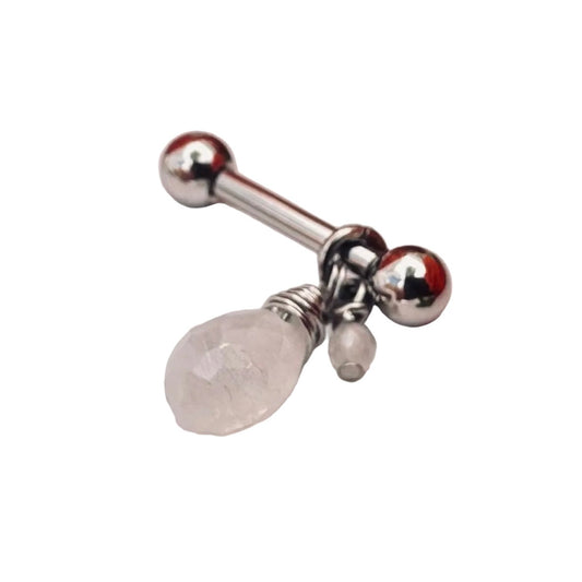 Grecian Briolette Side Dangle Nipple Ring Barbell - 316L Stainless Steel