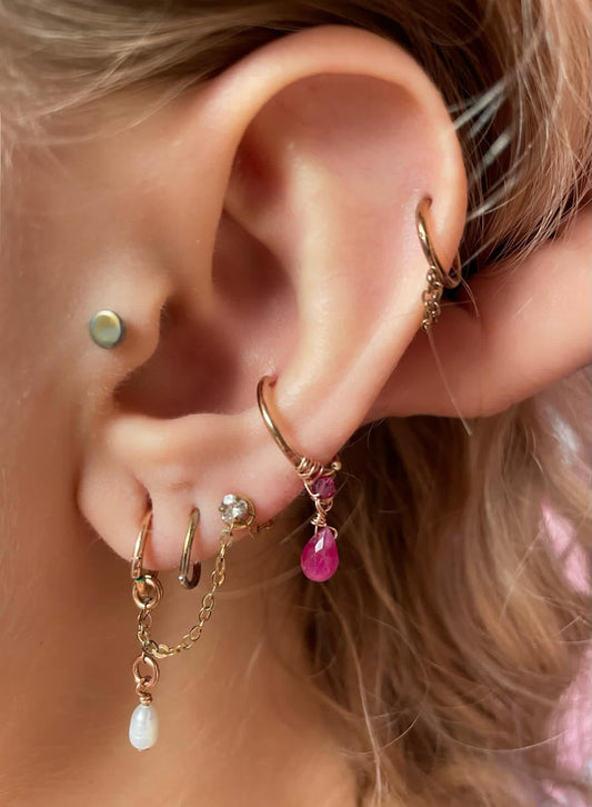 Gemstone Briolette & Crystal Conch Earring - Rose Gold Fill