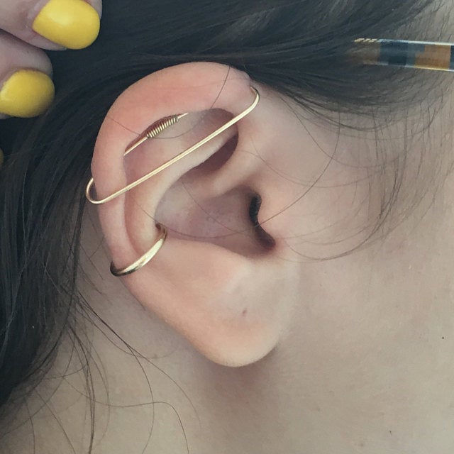 14k Yellow Gold 12ga Pierced Industrial Ear Bar