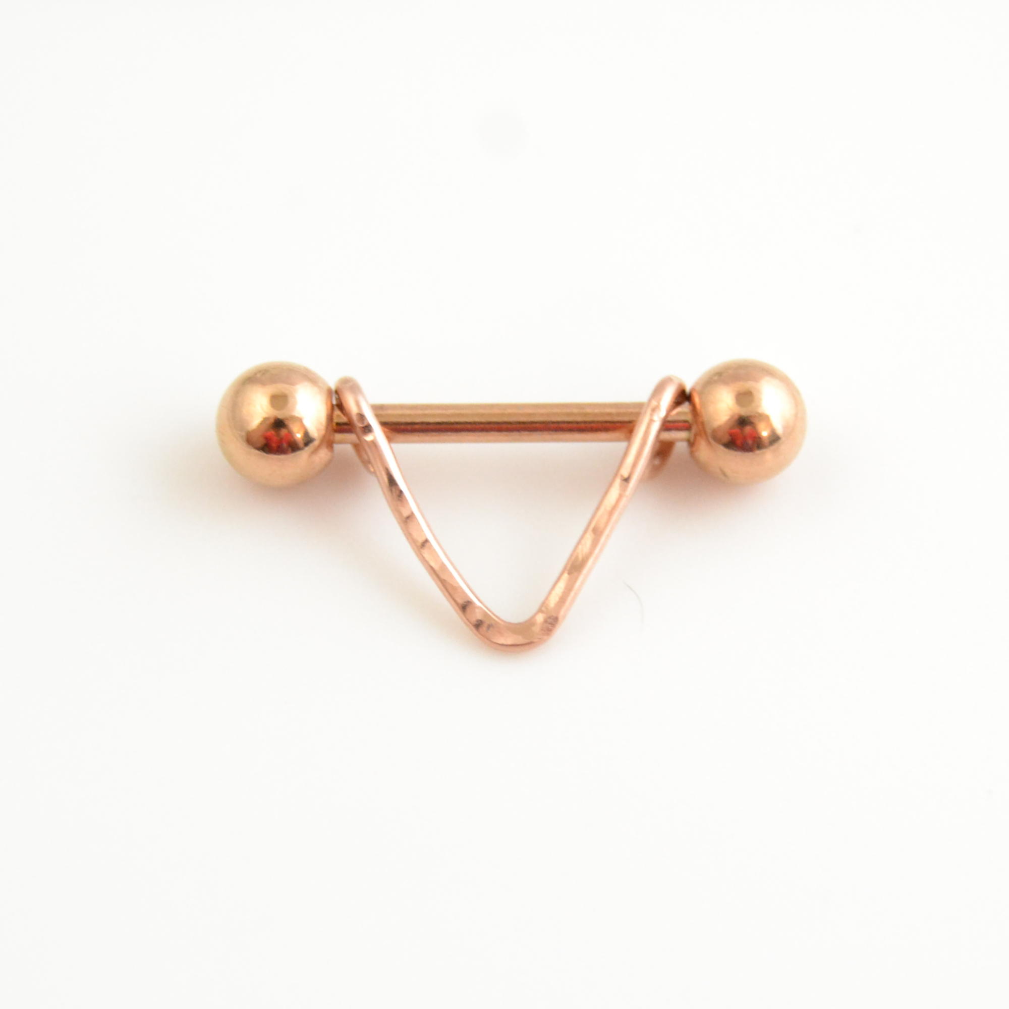 14g Rose Gold IP 316L Stainless Steel Hammered Chevron Nipple Ring