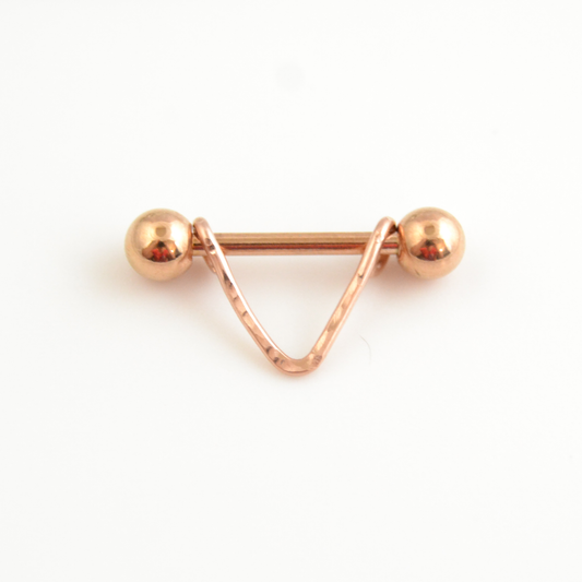 14g Rose Gold IP 316L Stainless Steel Hammered Chevron Nipple Ring