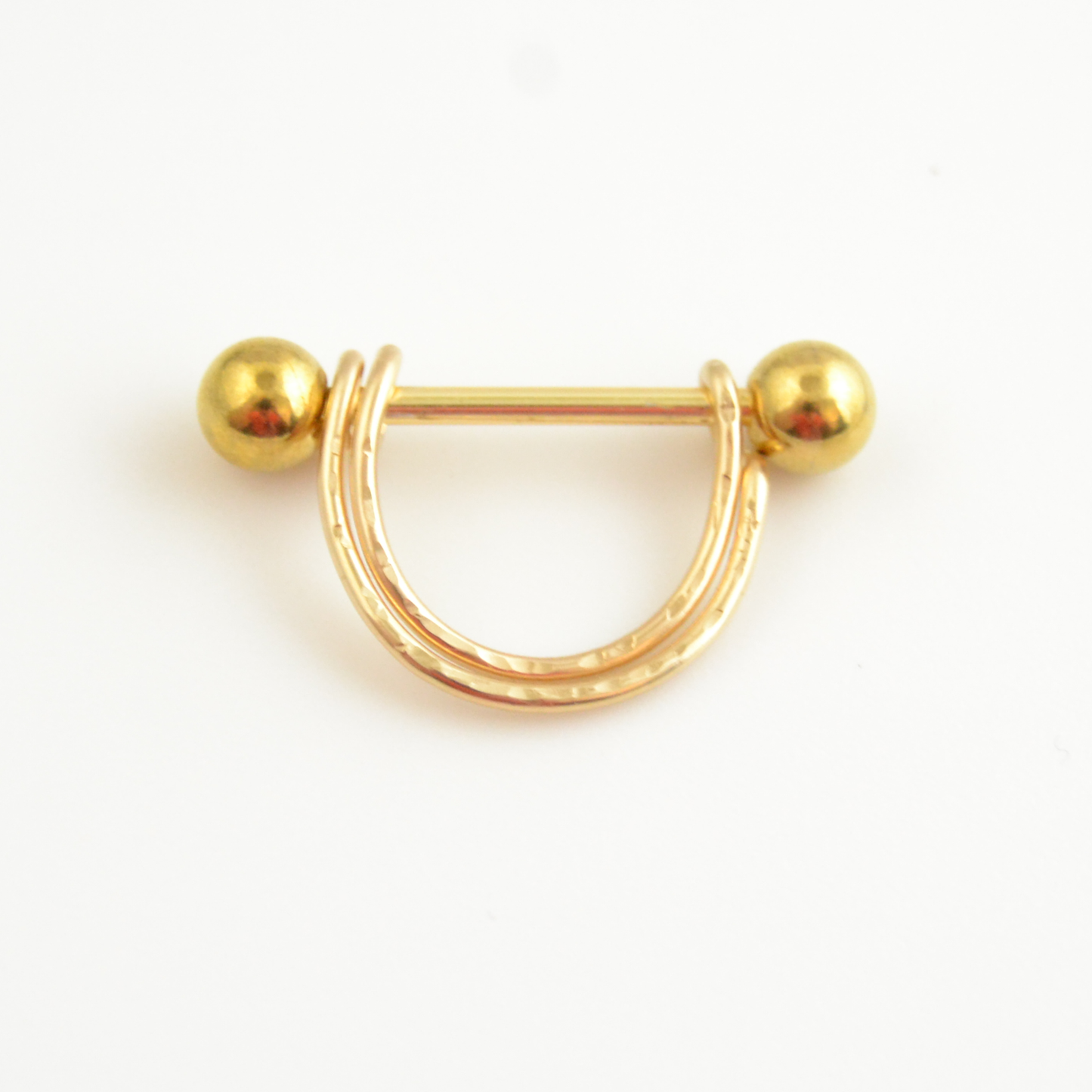 14g Yellow Gold IP 316L Stainless Hammered Double Banded Nipple Ring