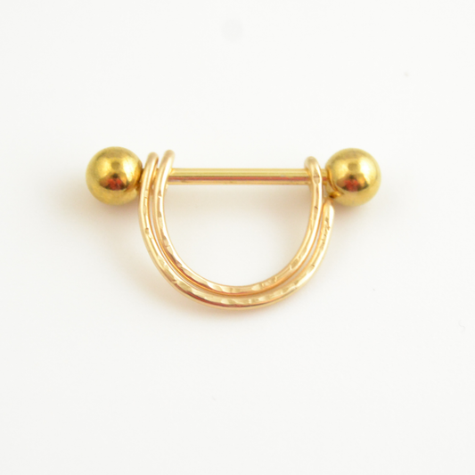 Double Banded Yellow Gold IP 316L Stainless Textures 14ga Nipple Ring