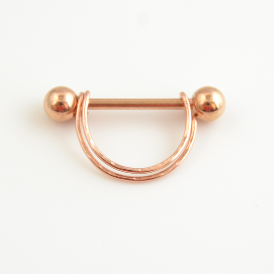 Double Banded Rose Gold IP 316L Stainless Steel Textured 14ga Nipple Ring