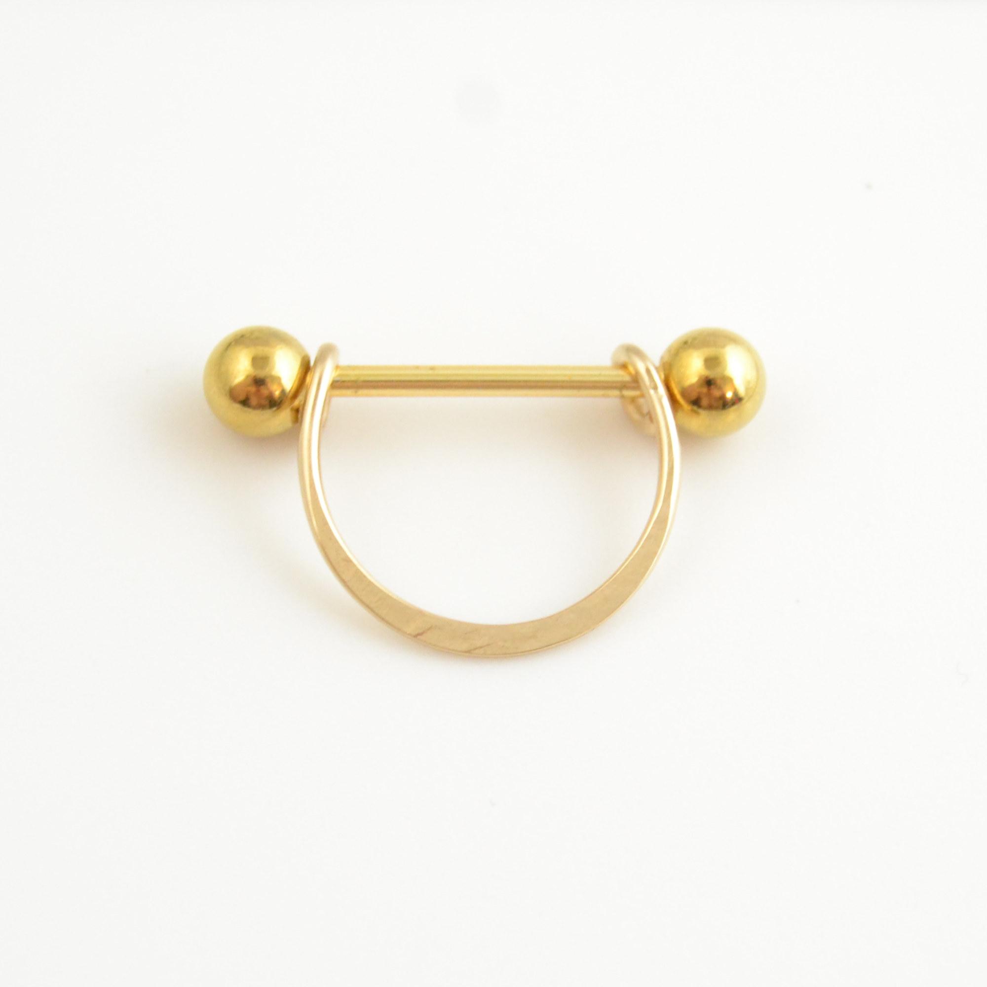 14g Yellow Gold IP 316L Stainless Steel Hammered Crescent Nipple Ring