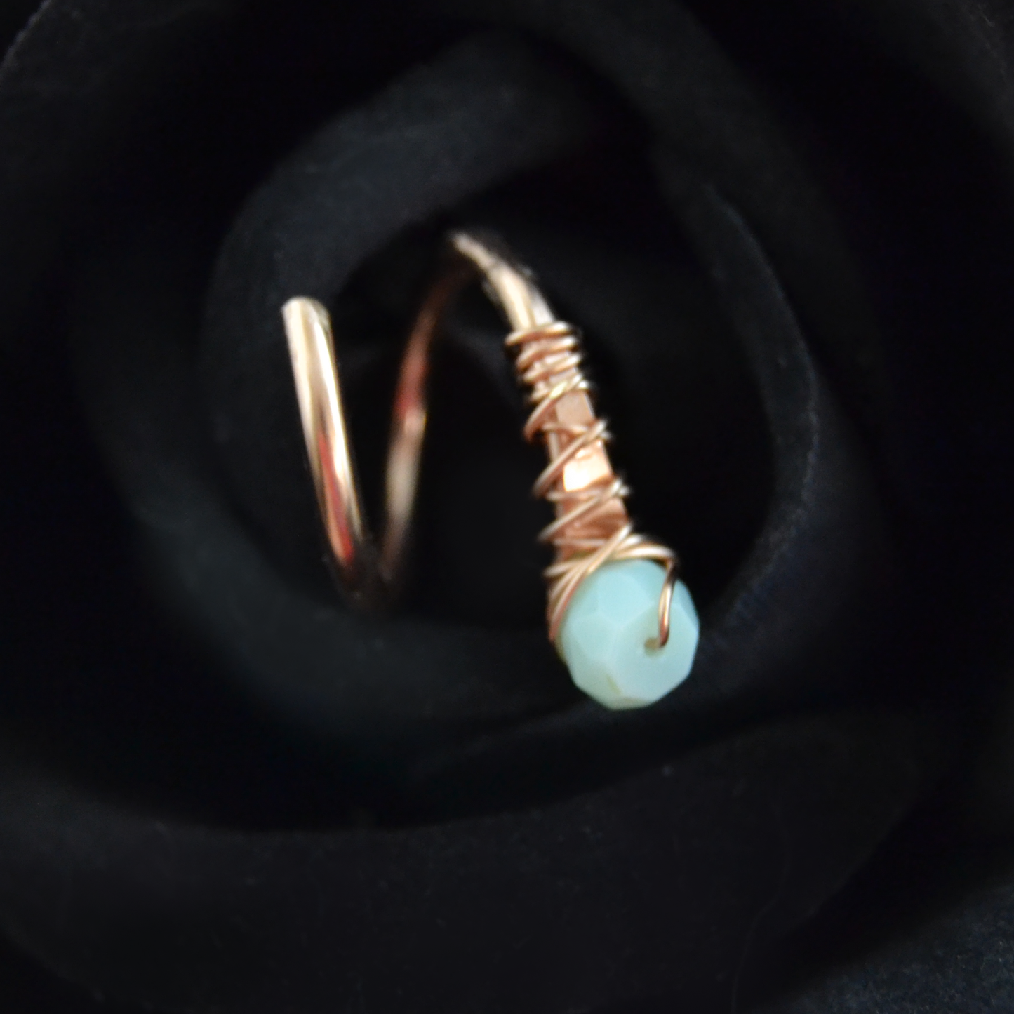 14k Rose Gold Spiral Belly Ring Opal Wrapped Stone - 18g 16g 14g 12g
