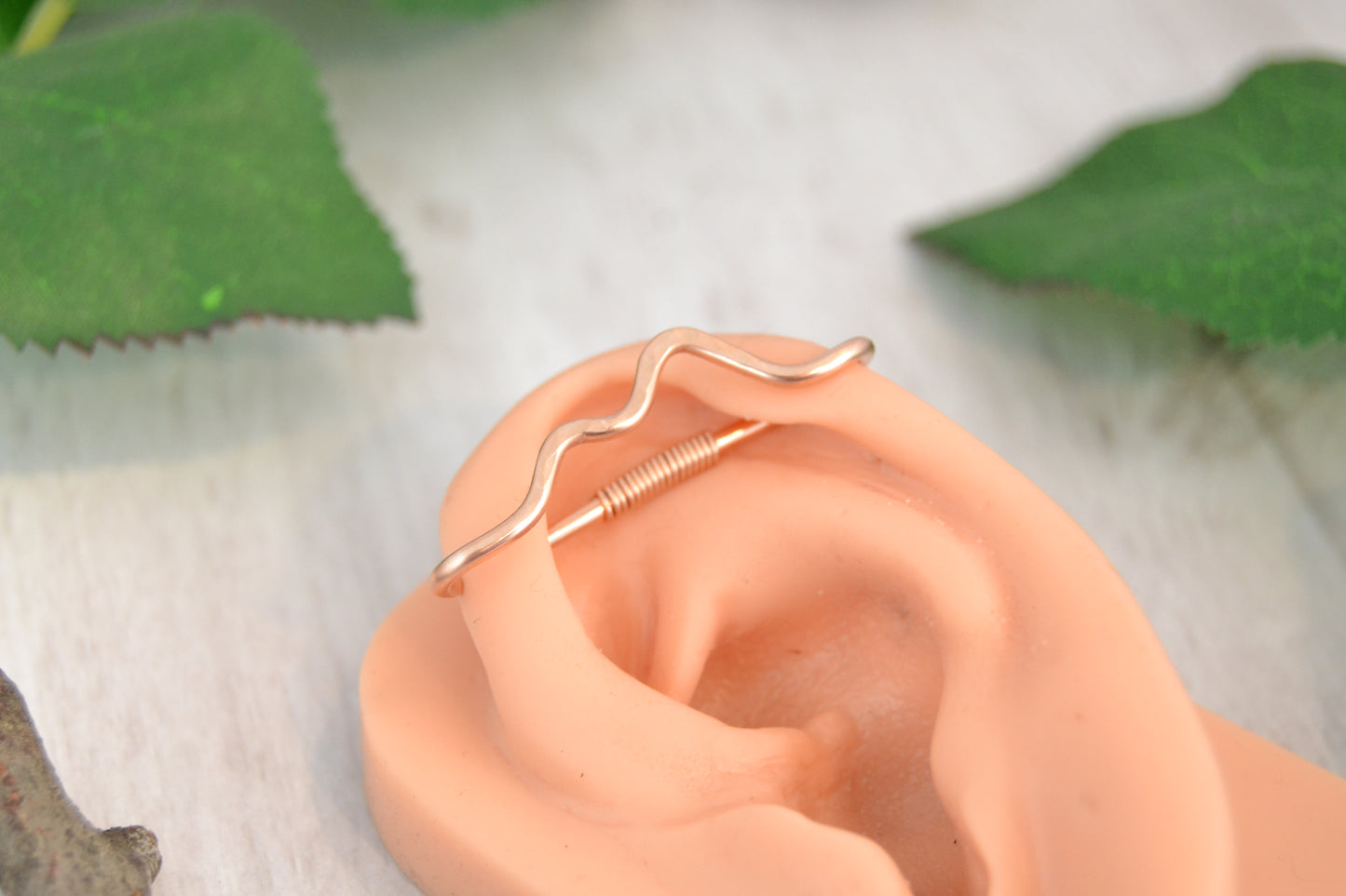 Mountain 14k Rose Gold Textured Pierced Industrial Ear Bar