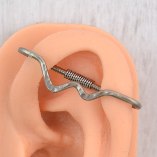Mountain Niobium Textured Pierced Industrial Ear Bar
