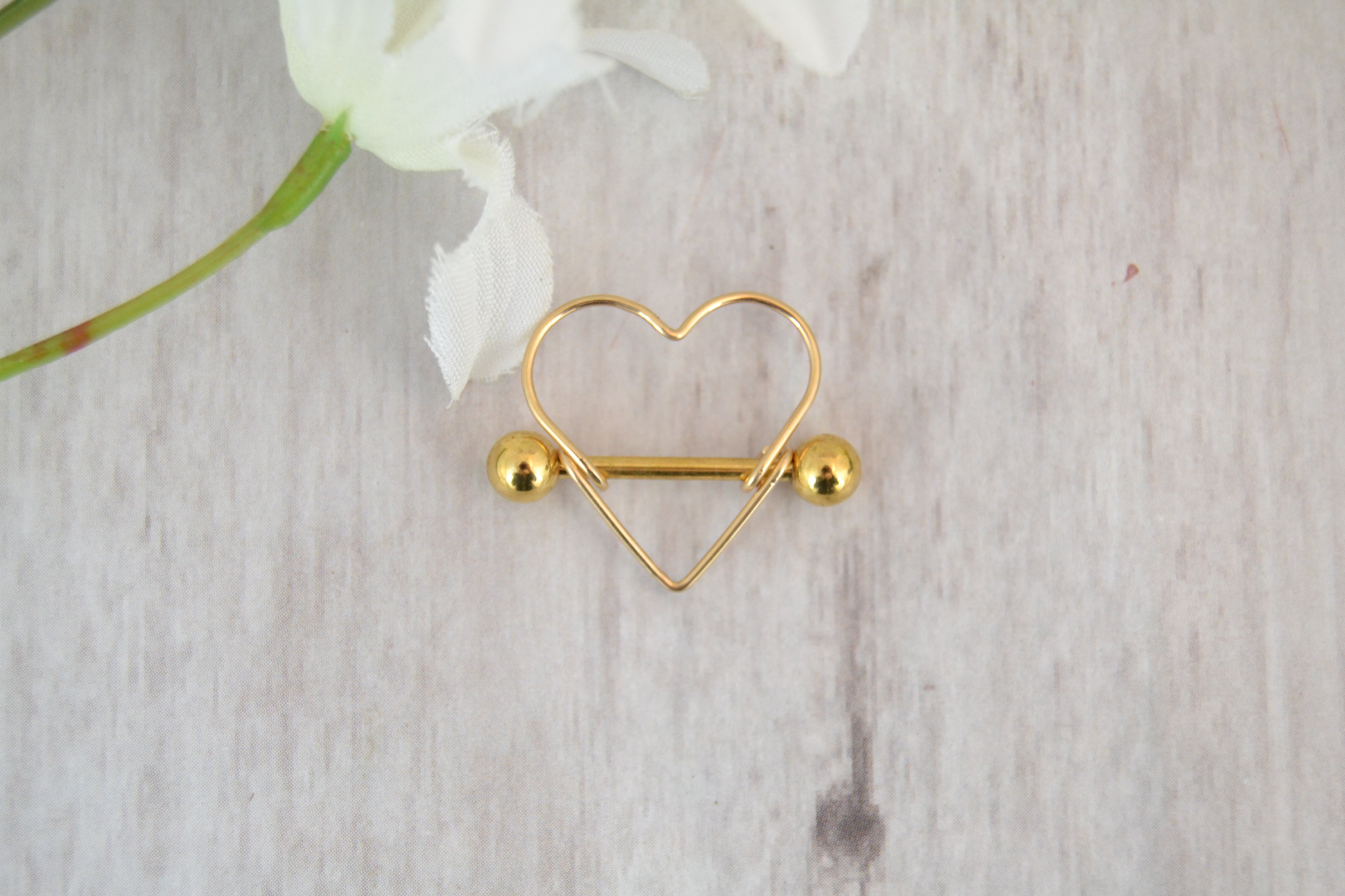 Heart 14g Yellow Gold IP 316L Stainless Steel Nipple Ring