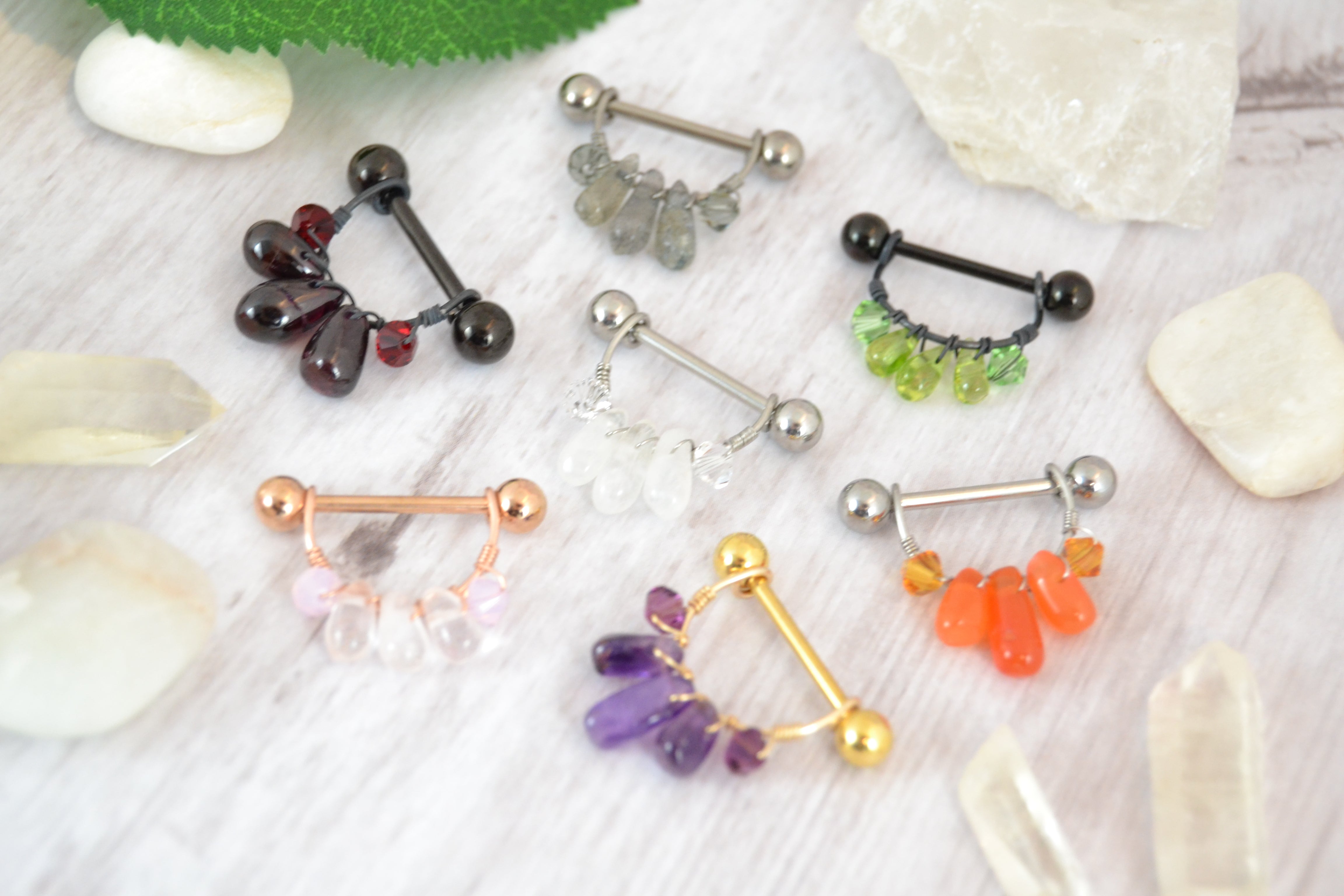 Healing Crystal 316L Stainless Steel Nipple Ring - 1 pc