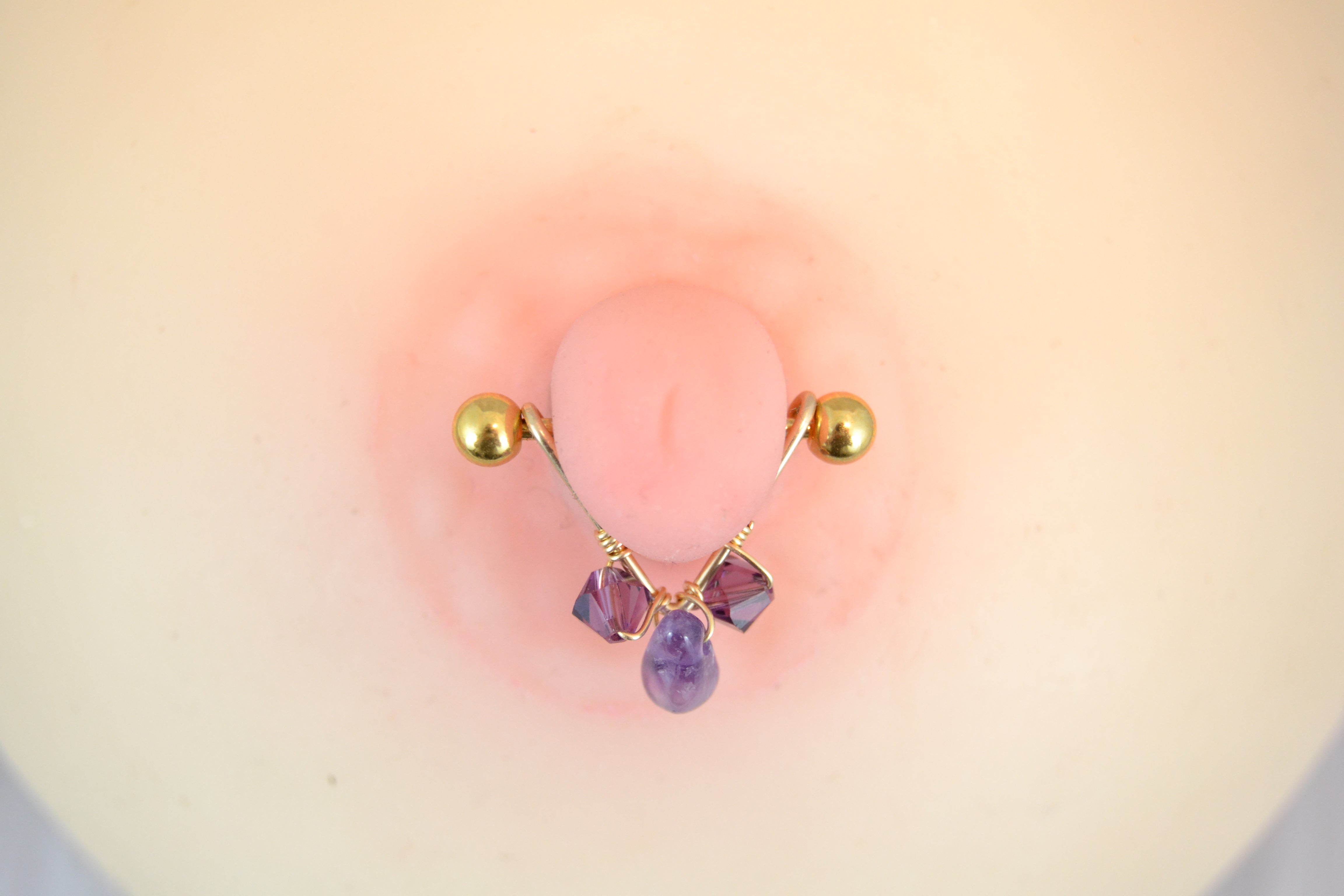 Healing Crystal V Shaped Gold Nipple Ring - 1 pc
