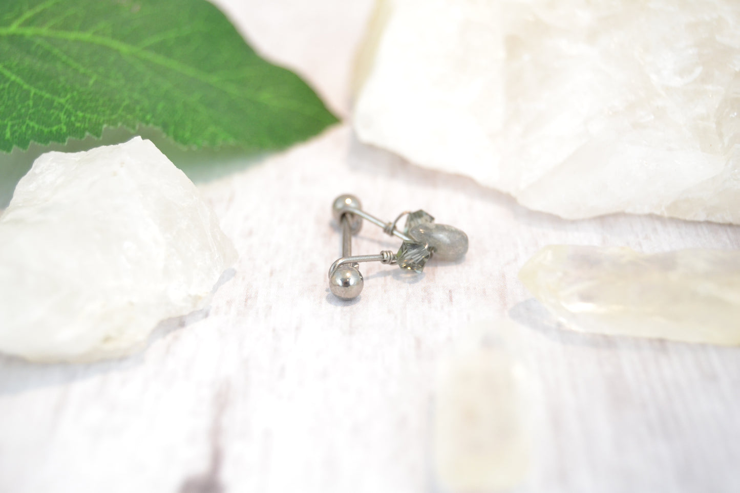 Healing Crystal V Shaped Titanium Nipple Ring - 1 pc