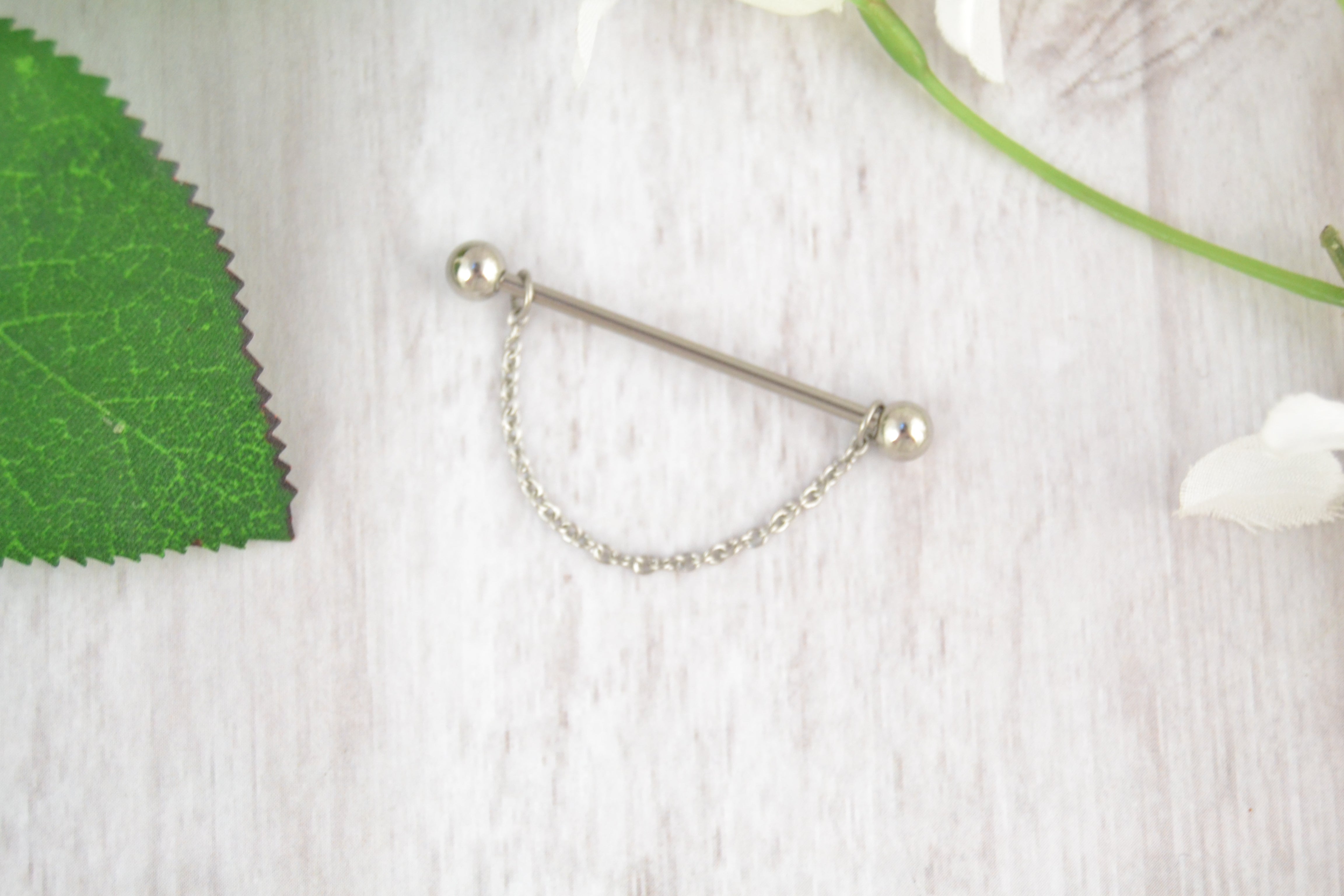 Dainty Chain Industrial Barbell - 316L Stainless Steel