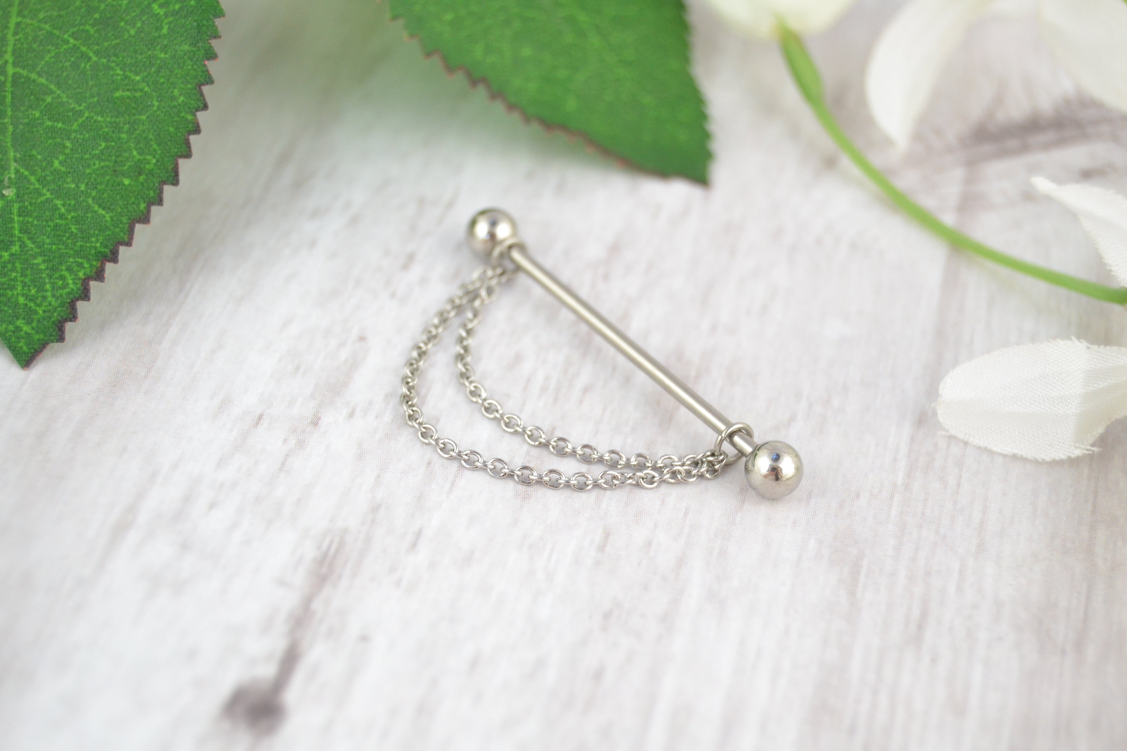 Dainty Layered Chain Industrial Barbell - 316L Stainless Steel