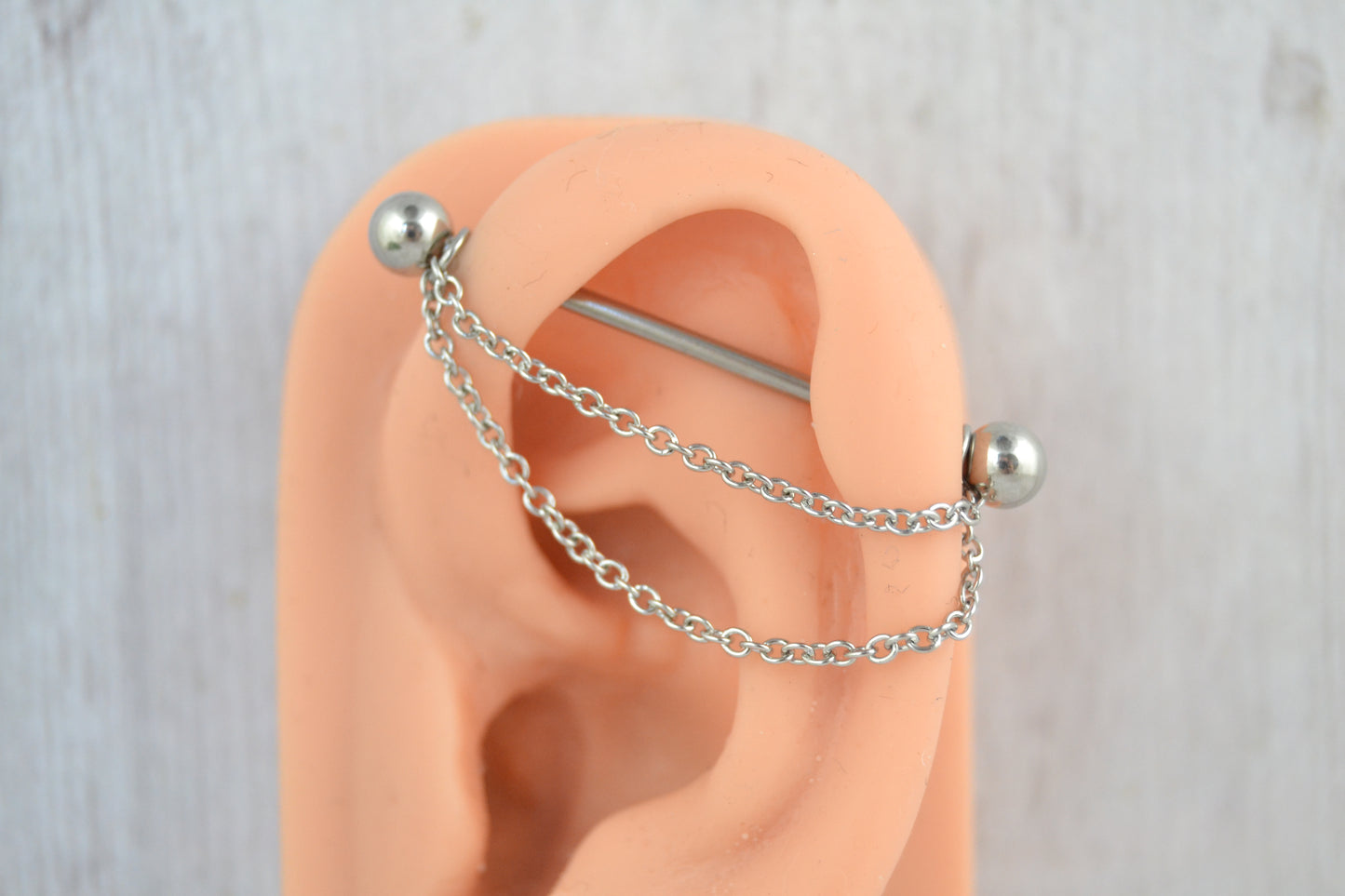 Dainty Layered Chain Industrial Barbell - 316L Stainless Steel
