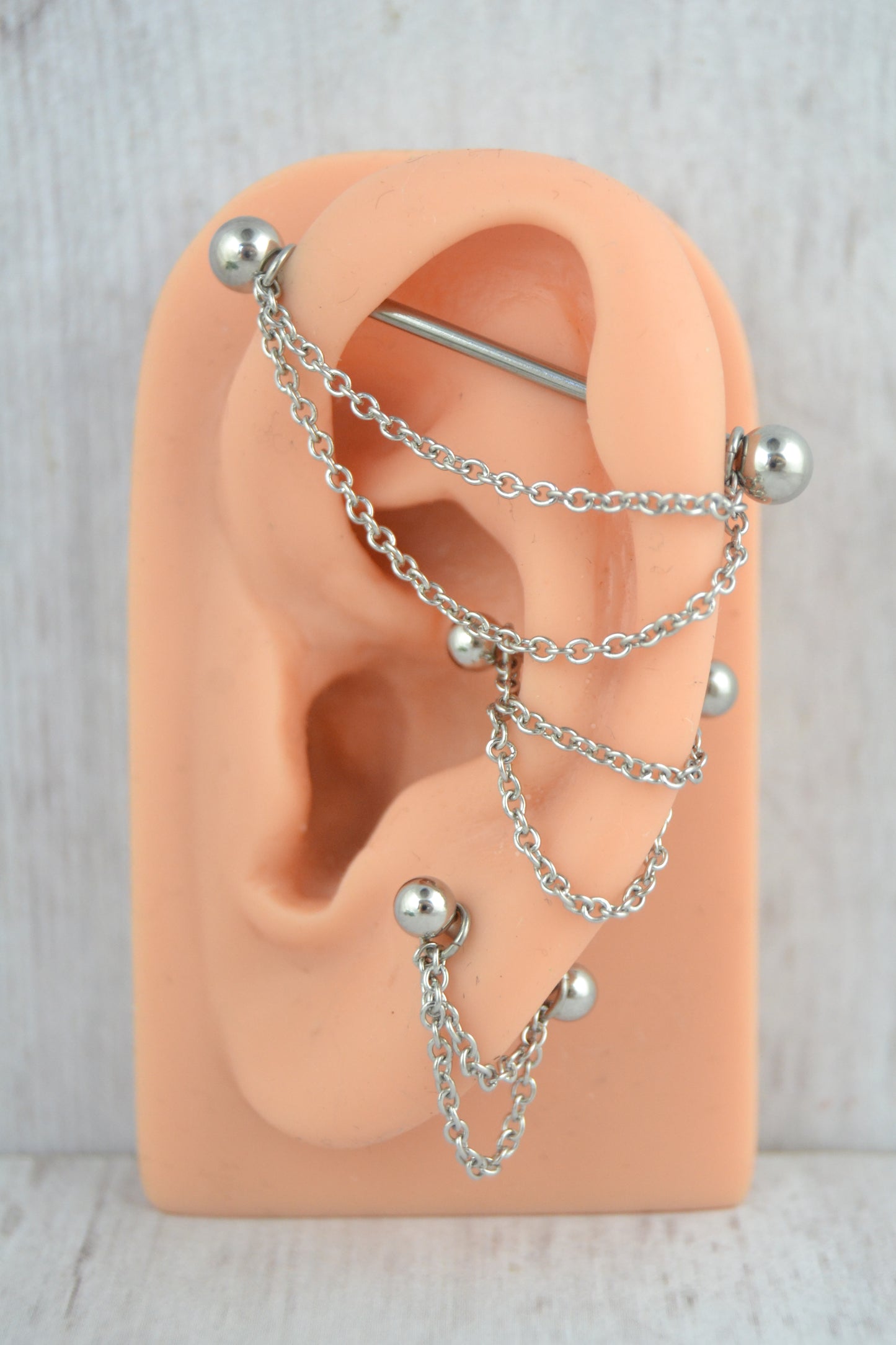 Dainty Layered Chain Barbell Cuff - 316L Stainless Steel