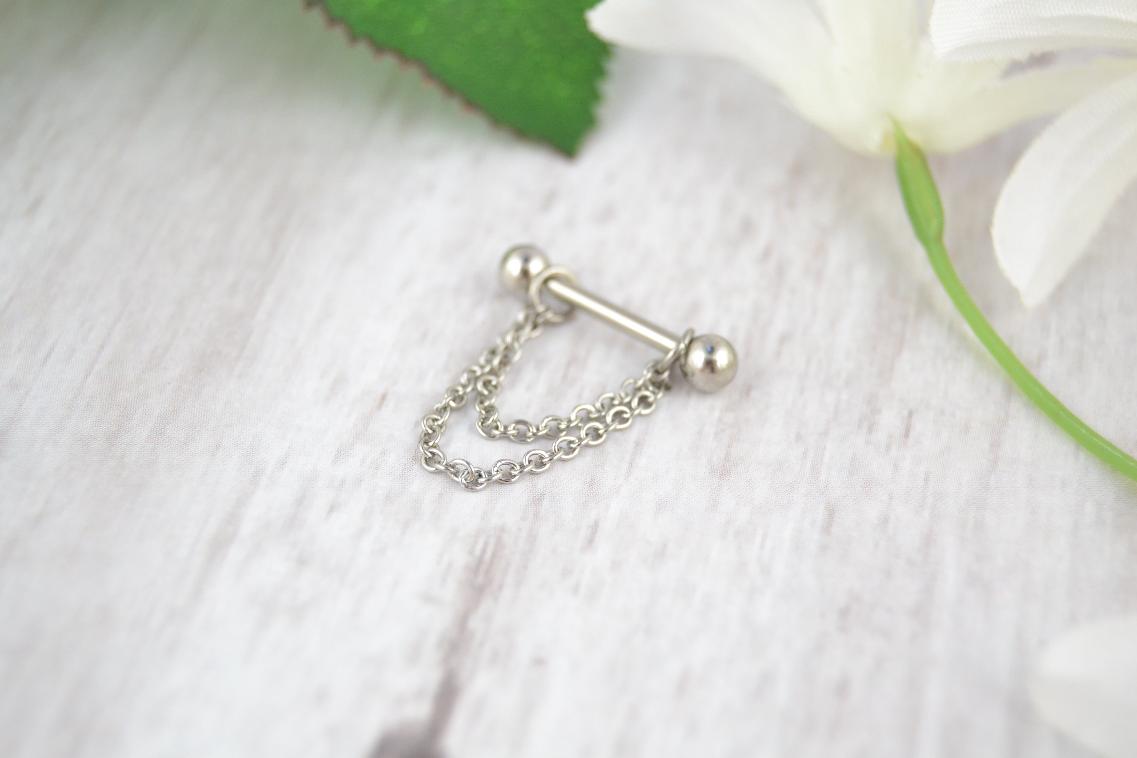 Dainty Layered Chain Barbell Cuff - 316L Stainless Steel