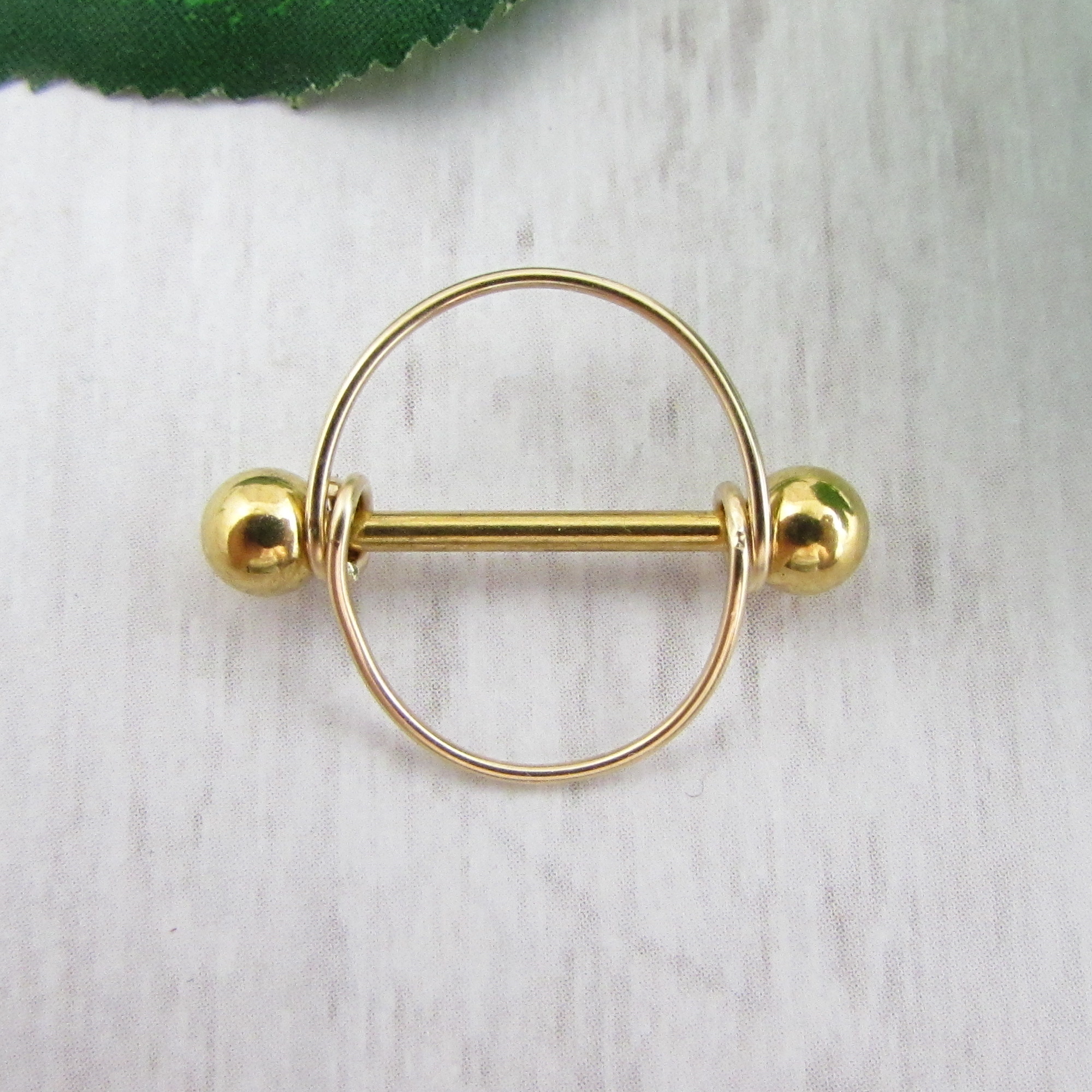 14g Yellow Gold IP 316L Stainless Steel Round Frame Nipple Ring