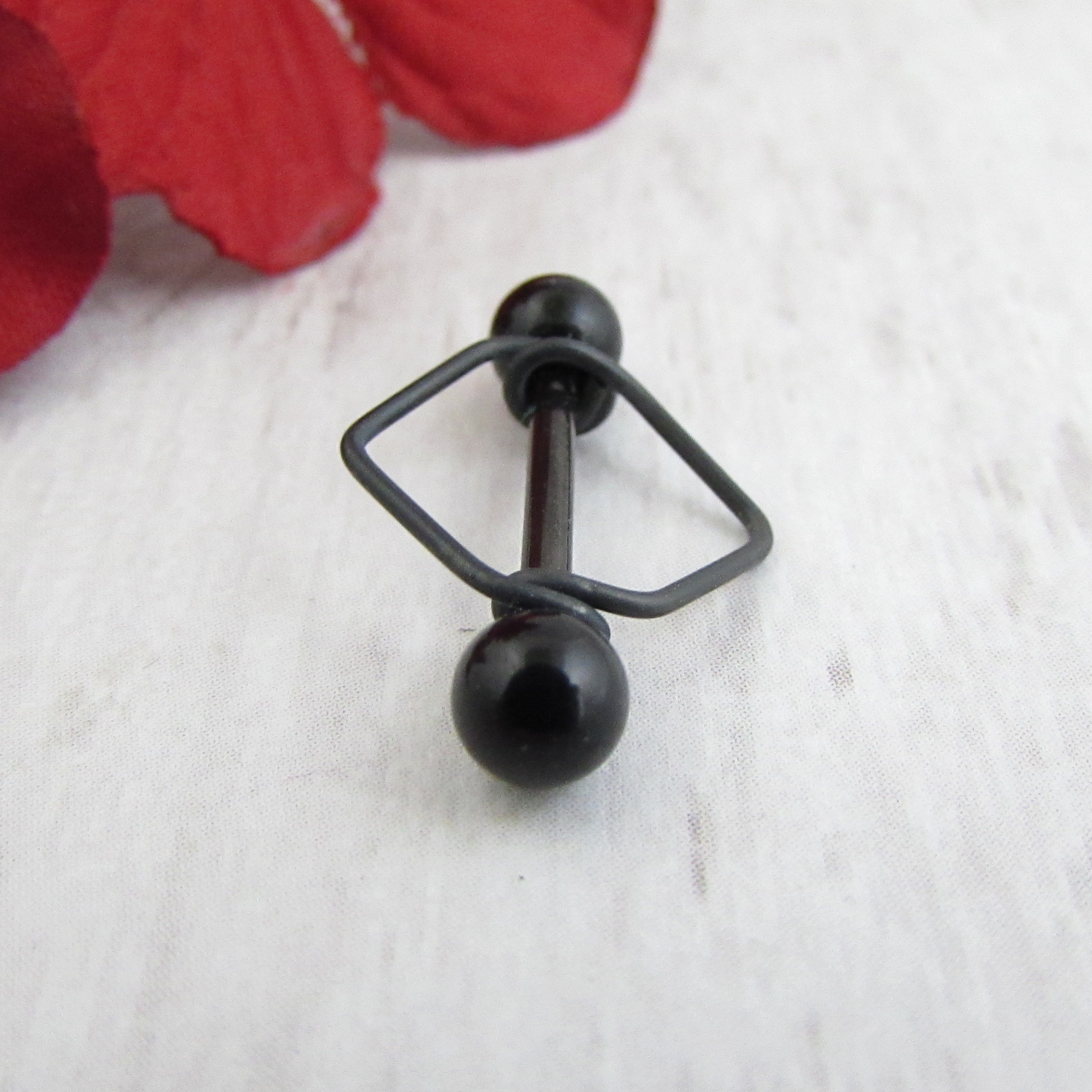 14g Black PvD 316L Stainless Steel Hexagon Nipple Ring