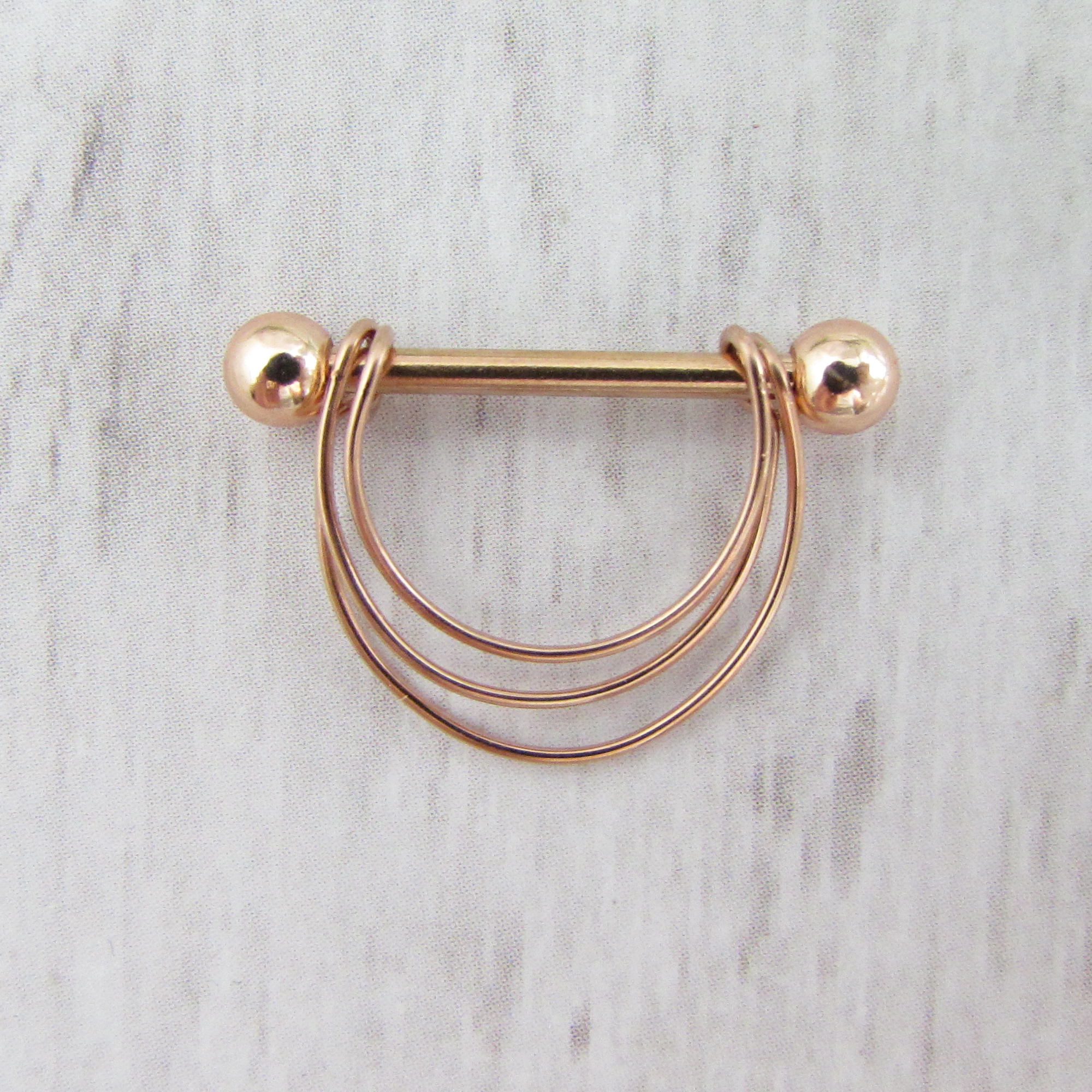 14g Rose Gold IP 316L Stainless Steel Triple Banded Nipple Ring