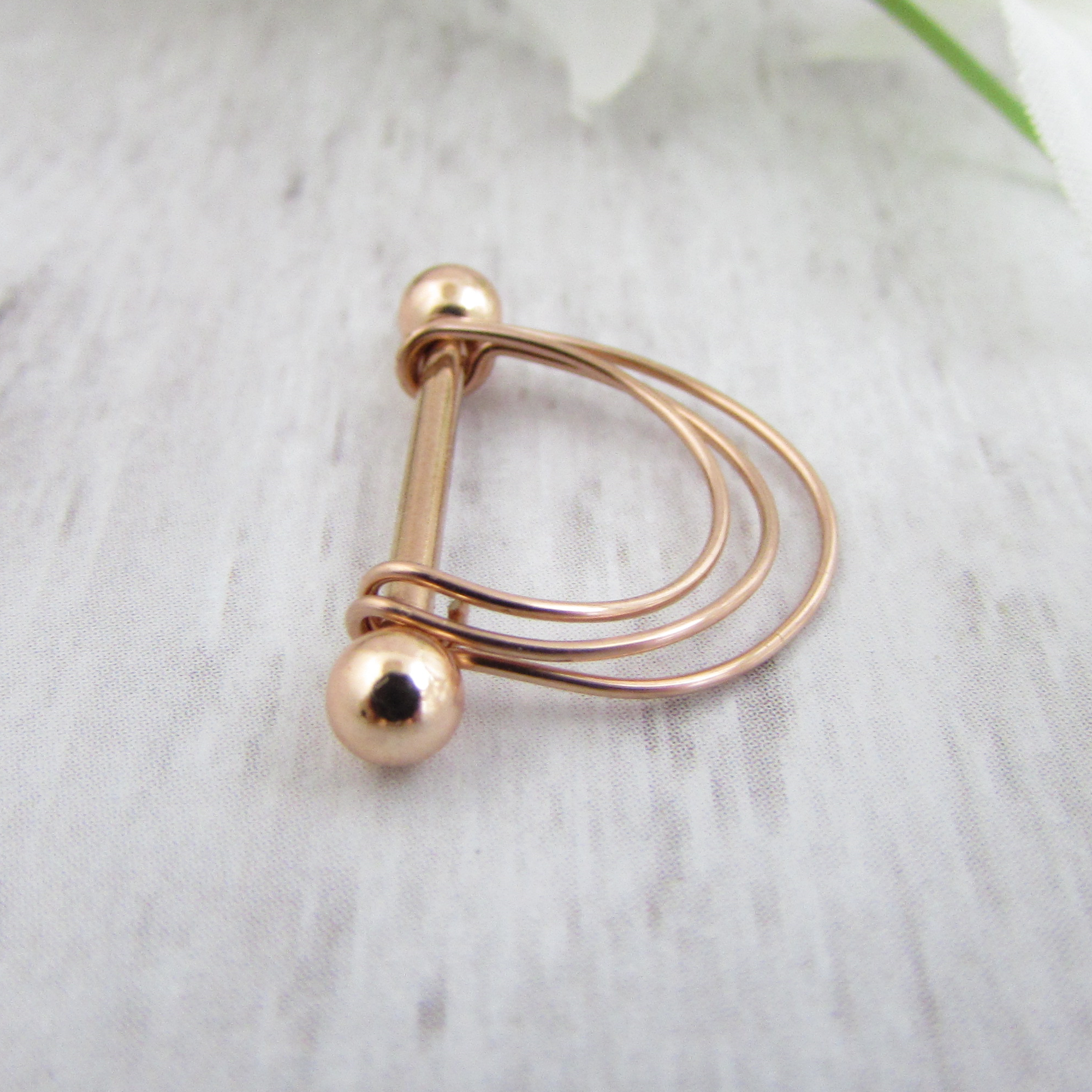 14g Rose Gold IP 316L Stainless Steel Triple Banded Nipple Ring