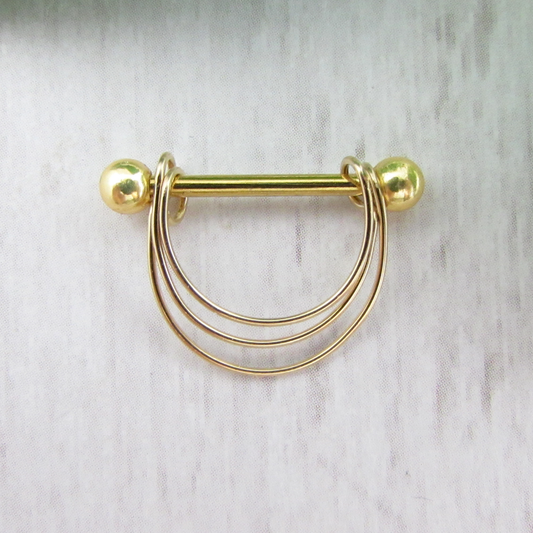 Triple Banded Yellow Gold IP 316L Stainless Steel 14ga Nipple Ring
