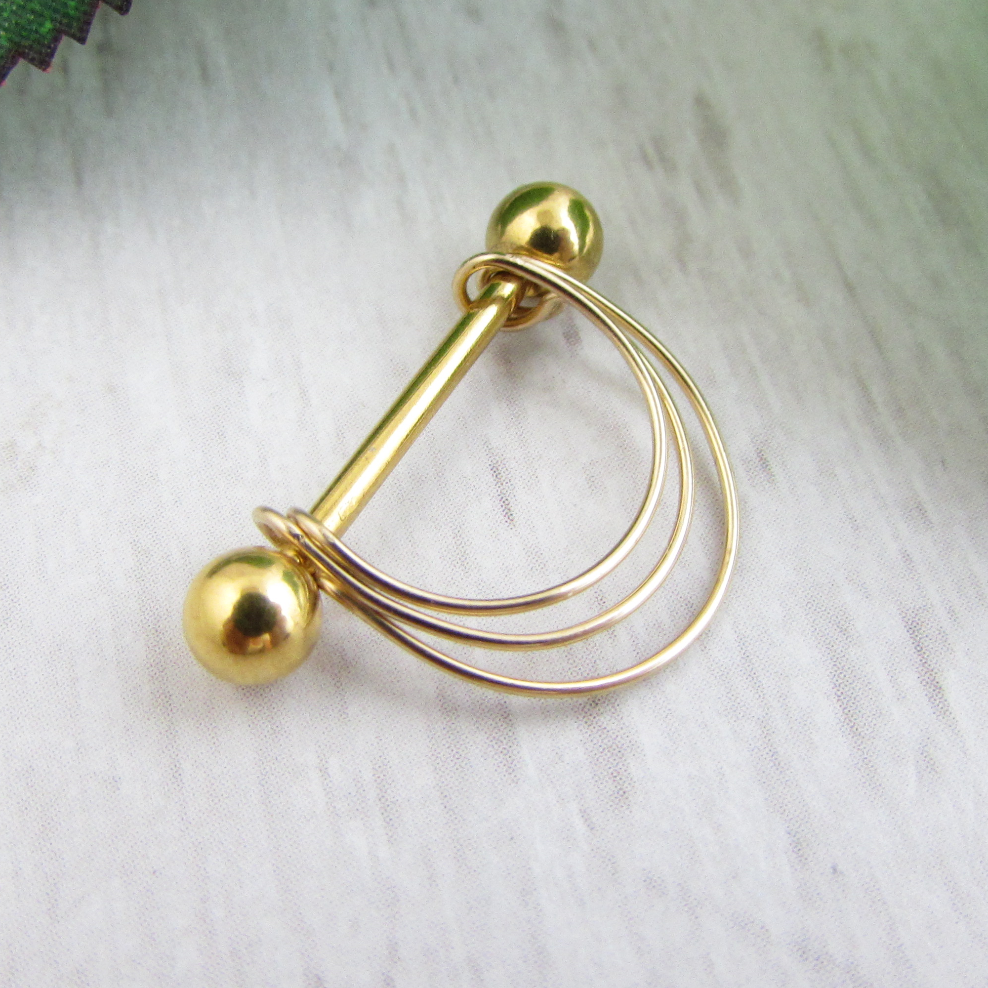 14g Yellow Gold IP 316L Stainless Steel Triple Banded Nipple Ring